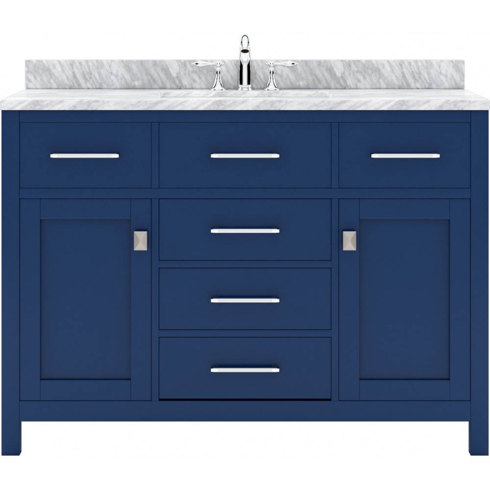 Caroline 48" Single Bath Vanity in French Blue with White Marble Top and Square Sink