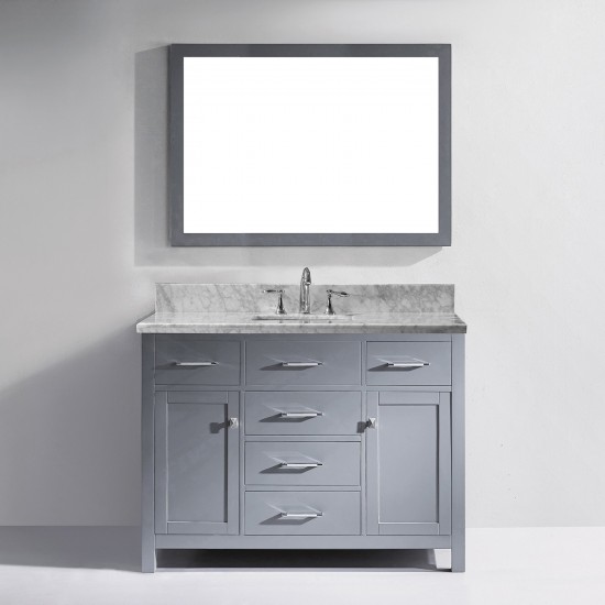 Caroline 48" Single Bath Vanity in Gray with White Marble Top and Square Sink and Matching Mirror