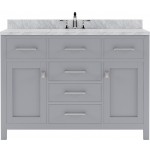 Caroline 48" Single Bath Vanity in Gray with White Marble Top and Square Sink with Brushed Nickel Faucet