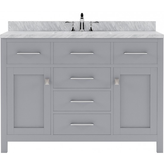 Caroline 48" Single Bath Vanity in Gray with White Marble Top and Square Sink with Brushed Nickel Faucet