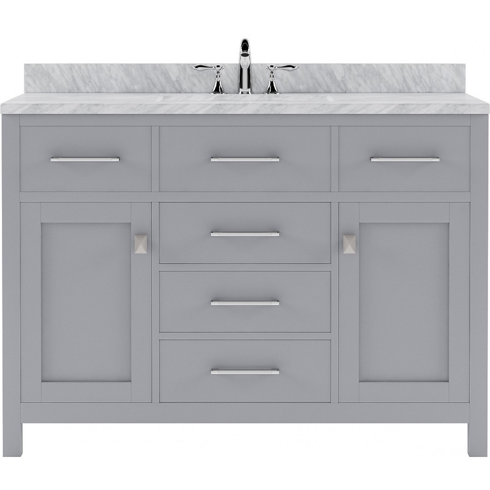 Caroline 48" Single Bath Vanity in Gray with White Marble Top and Square Sink with Brushed Nickel Faucet