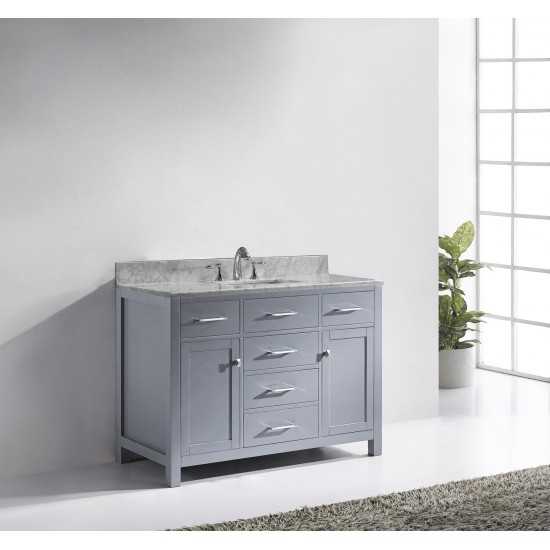 Caroline 48" Single Bath Vanity in Gray with White Marble Top and Square Sink with Brushed Nickel Faucet