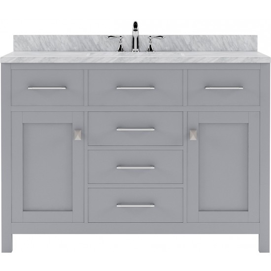 Caroline 48" Single Bath Vanity in Gray with White Marble Top and Square Sink