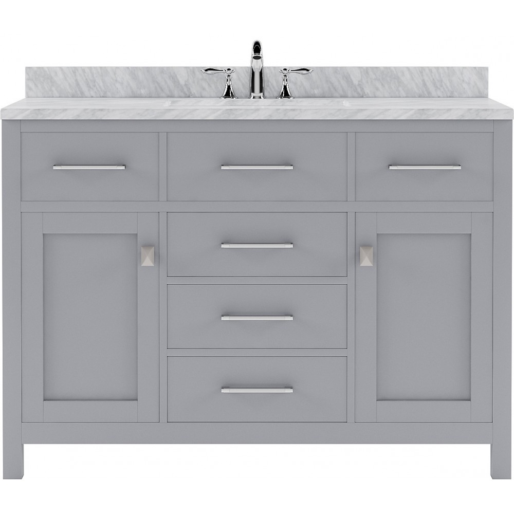 Caroline 48" Single Bath Vanity in Gray with White Marble Top and Square Sink