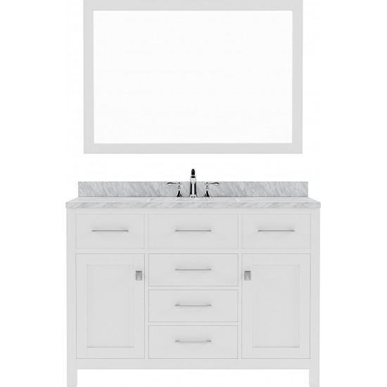 Caroline 48" Single Bath Vanity in White with White Marble Top and Square Sink and Matching Mirror