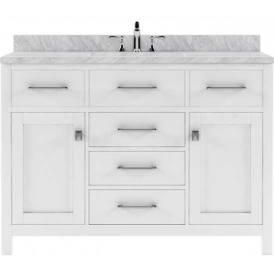 Caroline 48" Single Bath Vanity in White with White Marble Top and Square Sink with Brushed Nickel Faucet