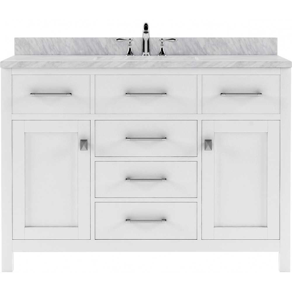 Caroline 48" Single Bath Vanity in White with White Marble Top and Square Sink