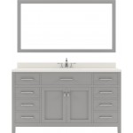 Caroline 60" Single Bath Vanity in Cashmere Gray with White Quartz Top and Round Sink with Brushed Nickel Faucet and Mirror