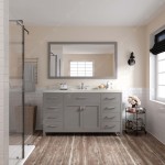 Caroline 60" Single Bath Vanity in Cashmere Gray with White Quartz Top and Round Sink with Brushed Nickel Faucet and Mirror