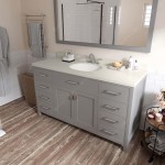 Caroline 60" Single Bath Vanity in Cashmere Gray with White Quartz Top and Round Sink with Brushed Nickel Faucet and Mirror