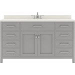 Caroline 60" Single Bath Vanity in Cashmere Gray with White Quartz Top and Round Sink