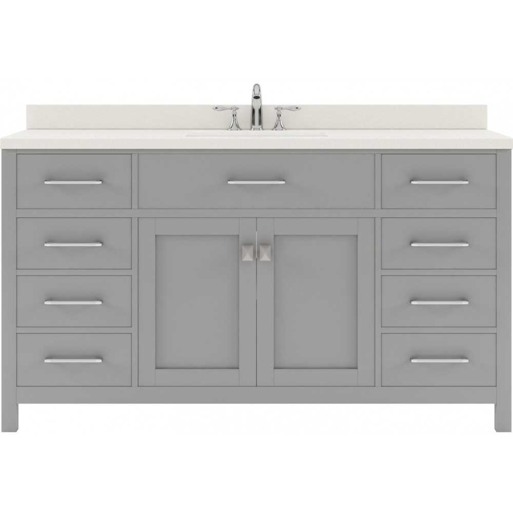 Caroline 60" Single Bath Vanity in Cashmere Gray with White Quartz Top and Round Sink