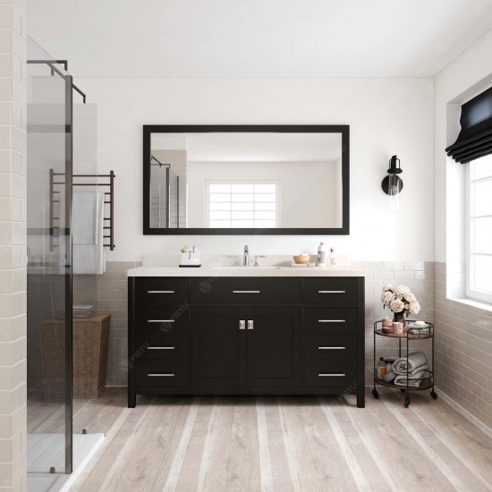 Caroline 60" Single Bath Vanity in Espresso with White Quartz Top and Round Sink and Matching Mirror