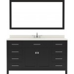 Caroline 60" Single Bath Vanity in Espresso with White Quartz Top and Round Sink with Brushed Nickel Faucet and Matching Mirr