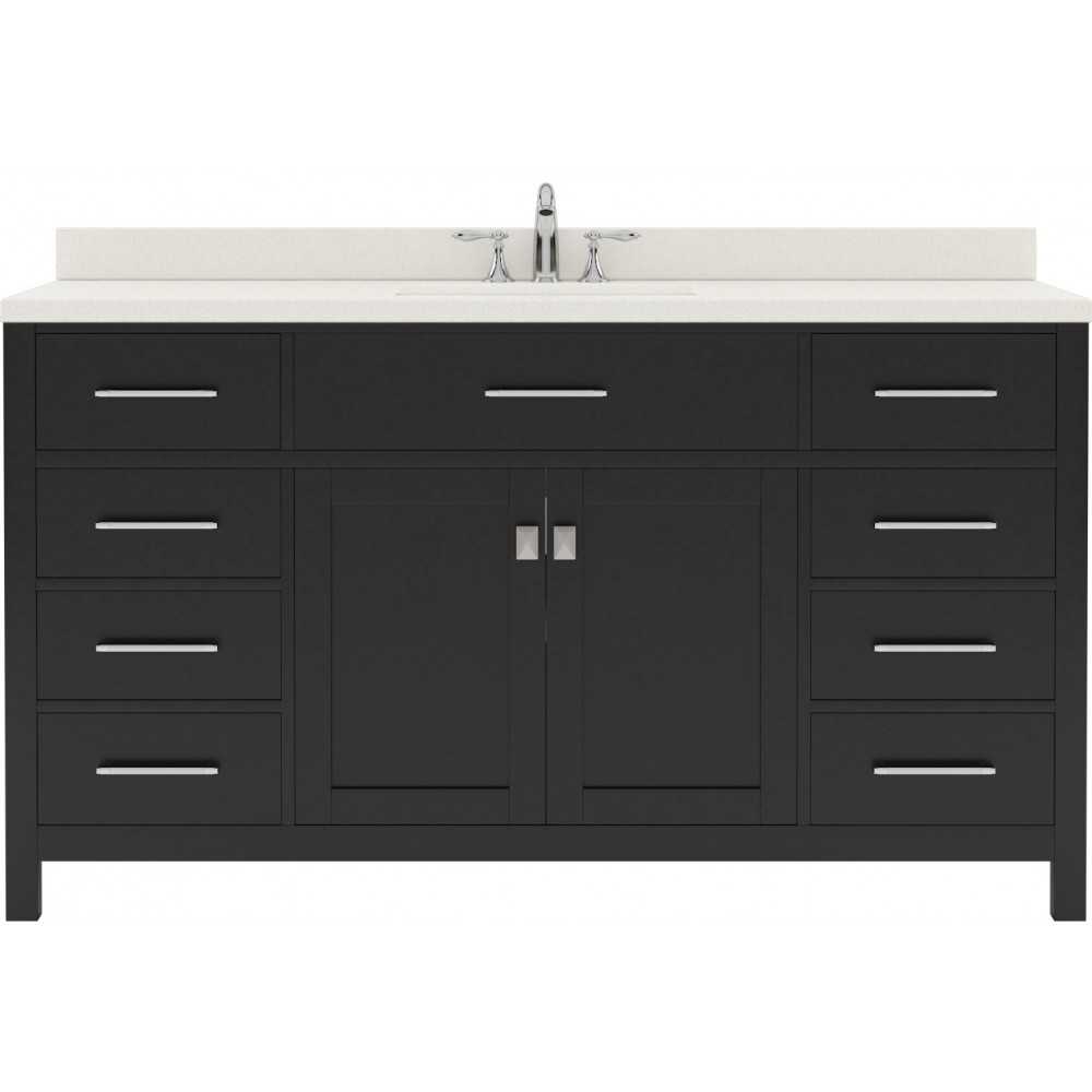 Caroline 60" Single Bath Vanity in Espresso with White Quartz Top and Round Sink