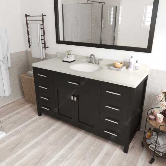 Caroline 60" Single Bath Vanity in Espresso with White Quartz Top and Round Sink