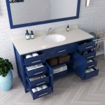 Caroline 60" Single Bath Vanity in French Blue with White Quartz Top and Round Sink with Brushed Nickel Faucet and Mirror