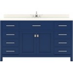 Caroline 60" Single Bath Vanity in French Blue with White Quartz Top and Round Sink