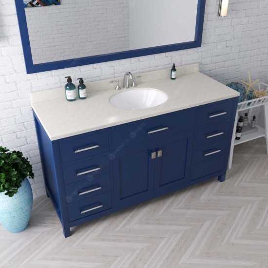 Caroline 60" Single Bath Vanity in French Blue with White Quartz Top and Round Sink