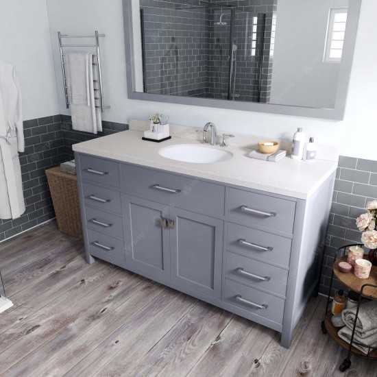 Caroline 60" Single Bath Vanity in Gray with White Quartz Top and Round Sink and Matching Mirror