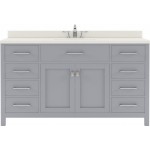 Caroline 60" Single Bath Vanity in Gray with White Quartz Top and Round Sink