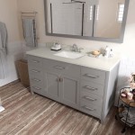 Caroline 60" Single Bath Vanity in Cashmere Gray with White Quartz Top and Square Sink and Matching Mirror