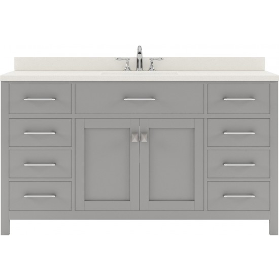 Caroline 60" Single Bath Vanity in Cashmere Gray with White Quartz Top and Square Sink