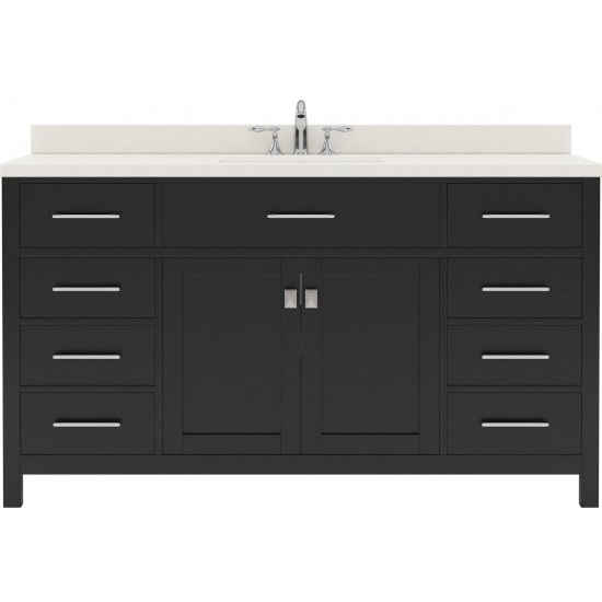 Caroline 60" Single Bath Vanity in Espresso with White Quartz Top and Square Sink