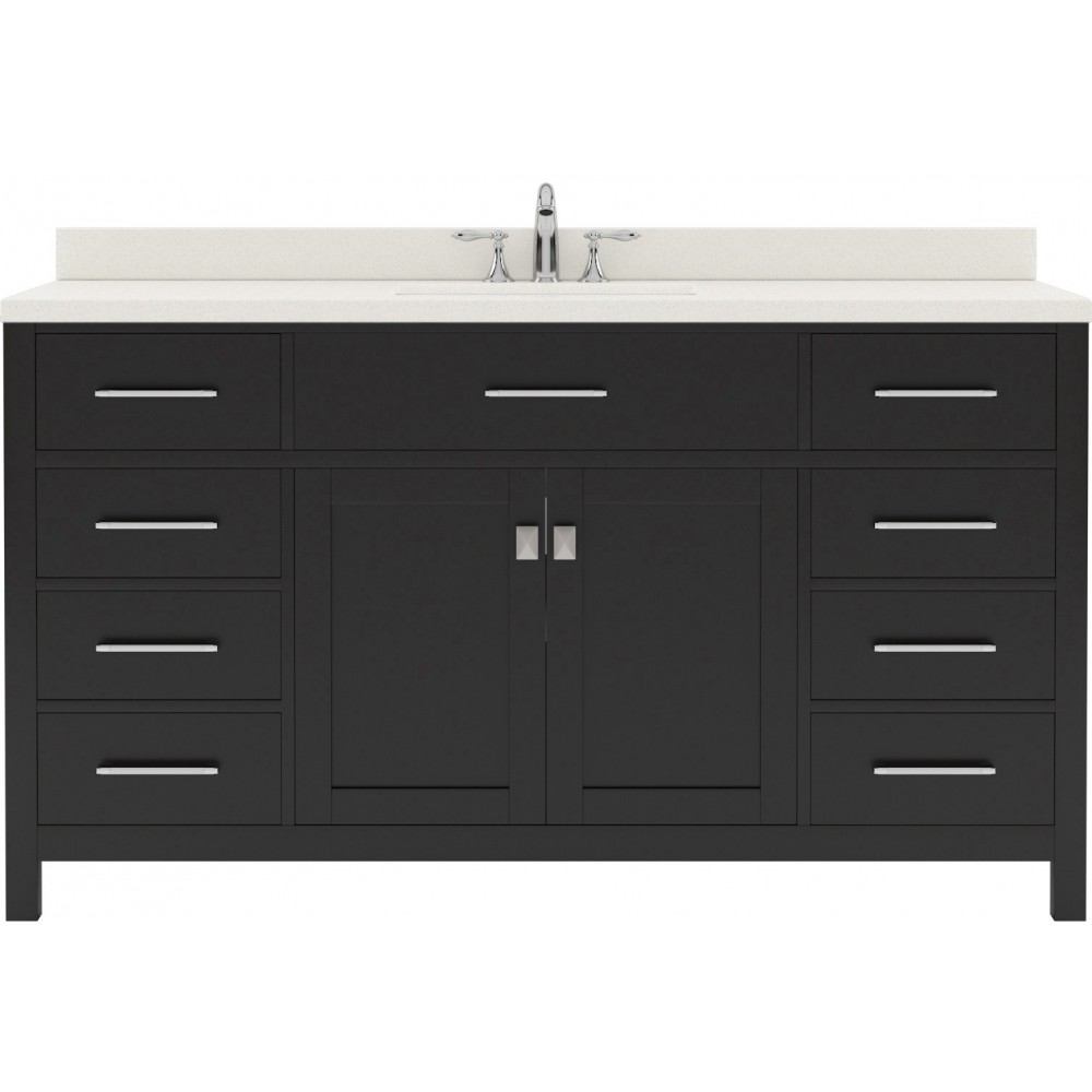 Caroline 60" Single Bath Vanity in Espresso with White Quartz Top and Square Sink