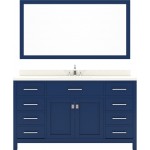 Caroline 60" Single Bath Vanity in French Blue with White Quartz Top and Square Sink with Brushed Nickel Faucet and Mirror