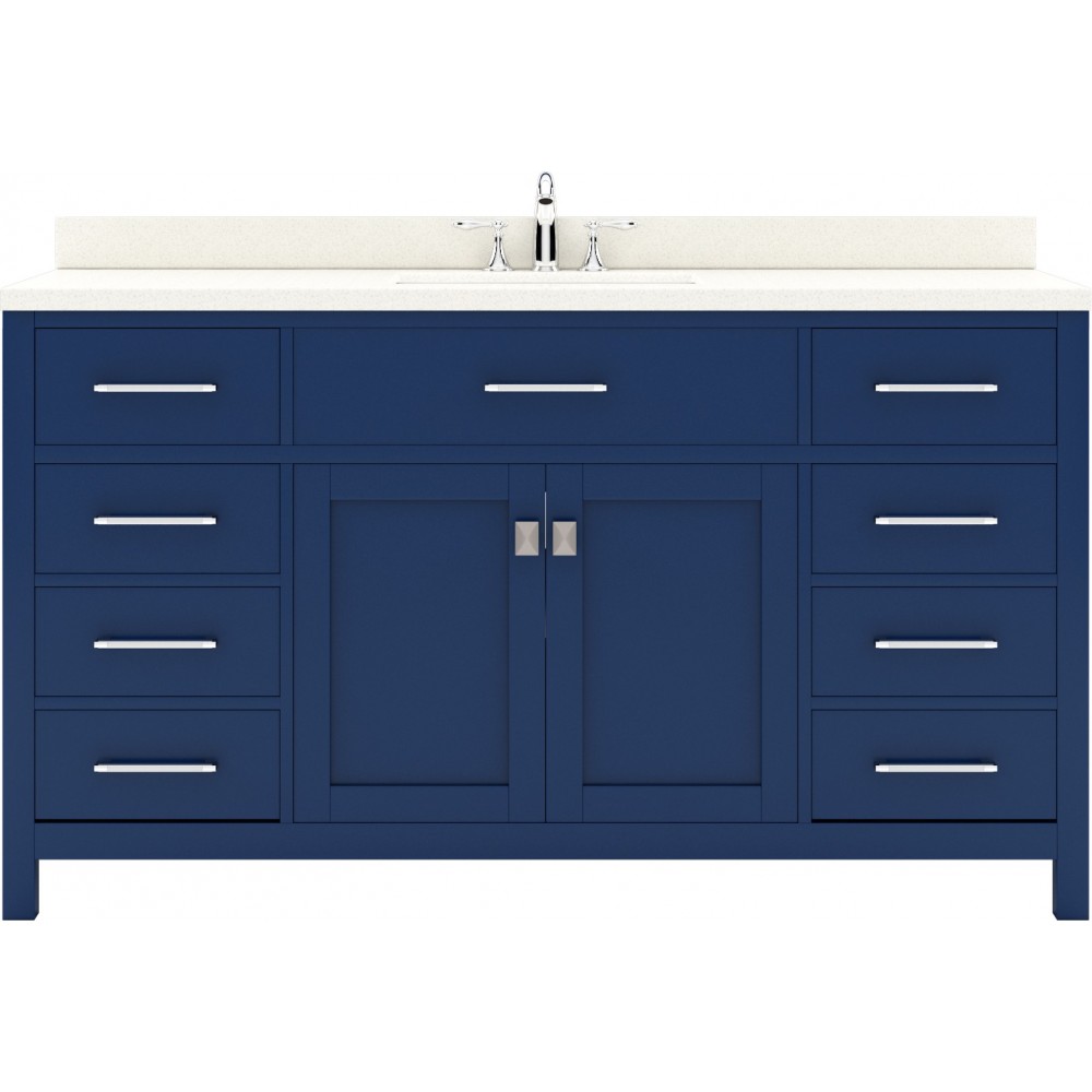 Caroline 60" Single Bath Vanity in French Blue with White Quartz Top and Square Sink