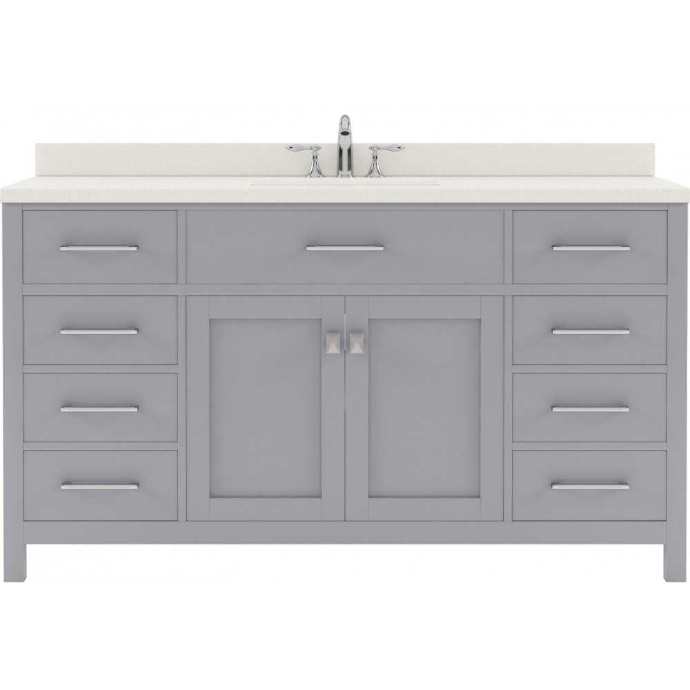 Caroline 60" Single Bath Vanity in Gray with White Quartz Top and Square Sink