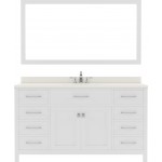 Caroline 60" Single Bath Vanity in White with White Quartz Top and Square Sink with Polished Chrome Faucet and Matching Mirro