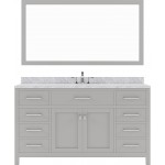 Caroline 60" Single Bath Vanity in Cashmere Gray with White Marble Top and Round Sink and Matching Mirror