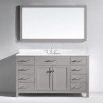 Caroline 60" Single Bath Vanity in Cashmere Gray with White Marble Top and Round Sink and Matching Mirror