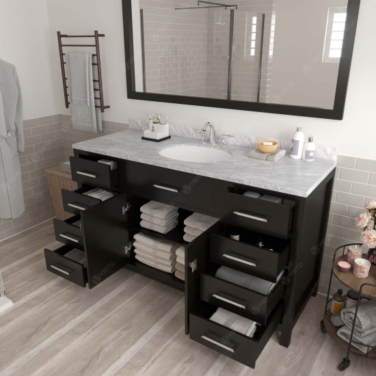 Caroline 60" Single Bath Vanity in Espresso with White Marble Top and Round Sink with Brushed Nickel Faucet