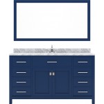 Caroline 60" Single Bath Vanity in French Blue with White Marble Top and Round Sink with Brushed Nickel Faucet and Mirror