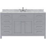 Caroline 60" Single Bath Vanity in Gray with White Marble Top and Round Sink