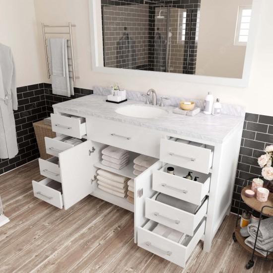 Caroline 60" Single Bath Vanity in White with White Marble Top and Round Sink with Brushed Nickel Faucet