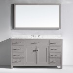 Caroline 60" Single Bath Vanity in Cashmere Gray with White Marble Top and Square Sink and Matching Mirror