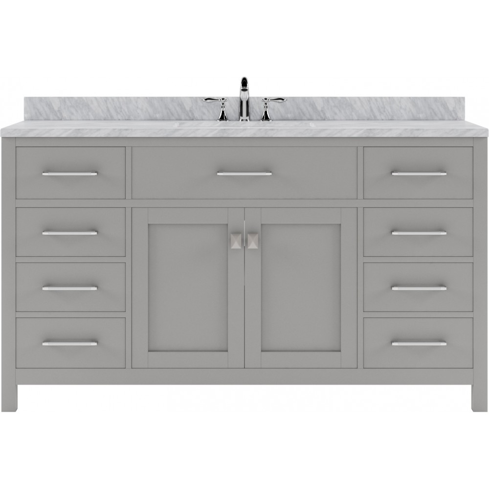 Caroline 60" Single Bath Vanity in Cashmere Gray with White Marble Top and Square Sink