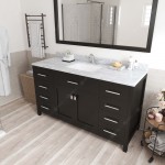 Caroline 60" Single Bath Vanity in Espresso with White Marble Top and Square Sink with Polished Chrome Faucet and Mirror