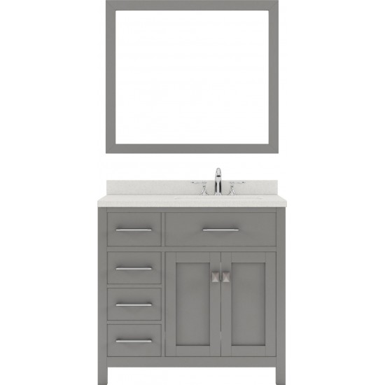 Caroline Parkway 36" Single Vanity in Cashmere Gray with White Quartz Top and Round Sink with Polished Chrome Faucet and Mirr