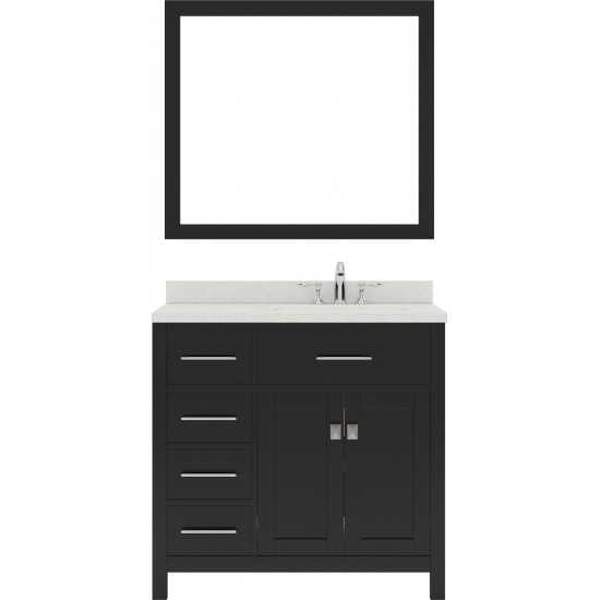 Caroline Parkway 36" Single Bath Vanity in Espresso with White Quartz Top and Round Sink and Matching Mirror