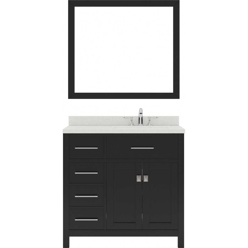 Caroline Parkway 36" Single Bath Vanity in Espresso with White Quartz Top and Round Sink and Matching Mirror