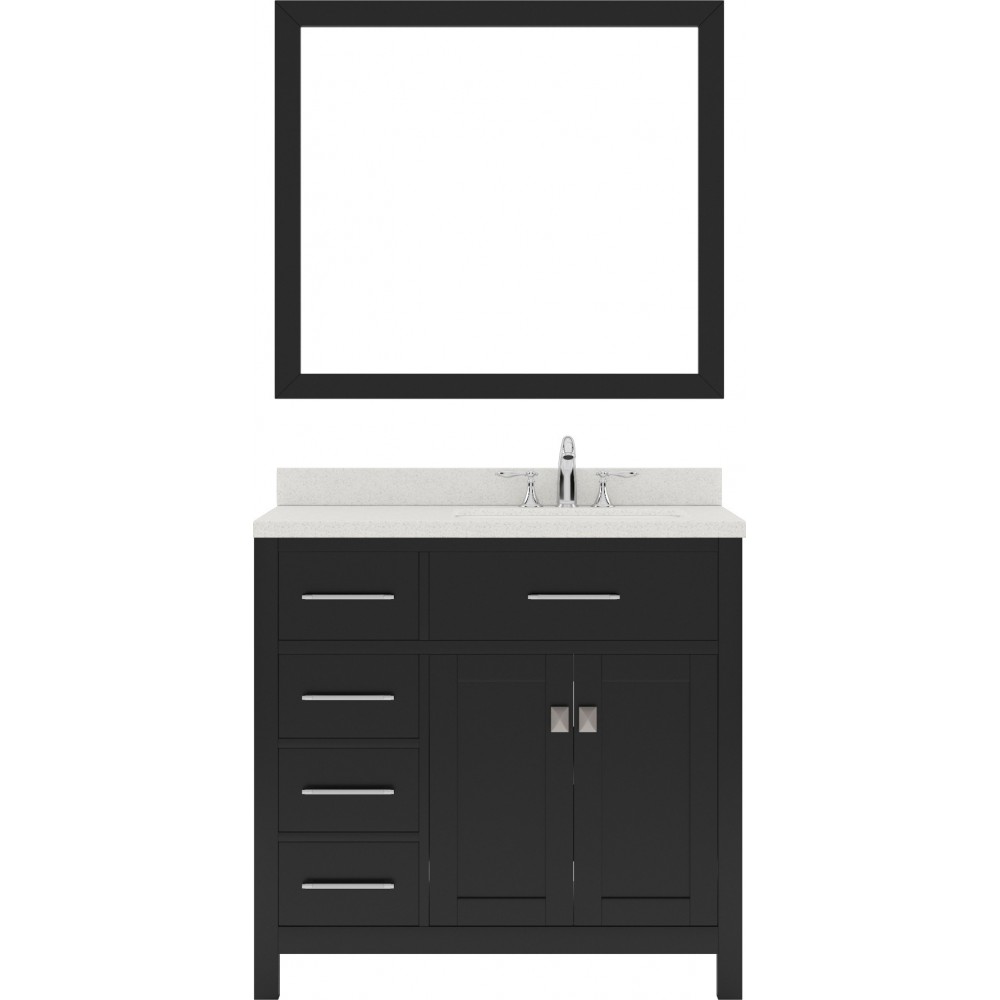 Caroline Parkway 36" Single Bath Vanity in Espresso with White Quartz Top and Round Sink with Polished Chrome Faucet and Mirr