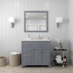 Caroline Parkway 36" Single Bath Vanity in Gray with White Quartz Top and Round Sink and Matching Mirror