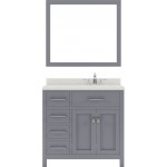 Caroline Parkway 36" Single Bath Vanity in Gray with White Quartz Top and Round Sink with Polished Chrome Faucet and Mirror