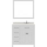 Caroline Parkway 36" Single Bath Vanity in White with White Quartz Top and Round Sink with Brushed Nickel Faucet and Mirror