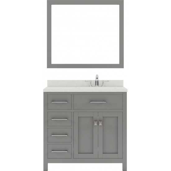 Caroline Parkway 36" Single Bath Vanity in Cashmere Gray with White Quartz Top and Square Sink and Matching Mirror